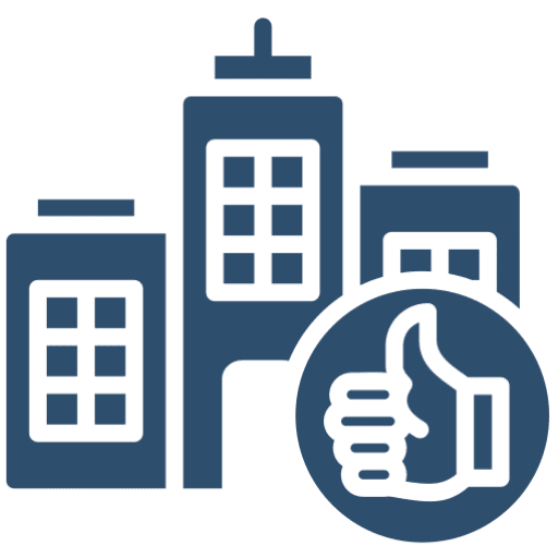 Buildings with a thumbs-up icon.